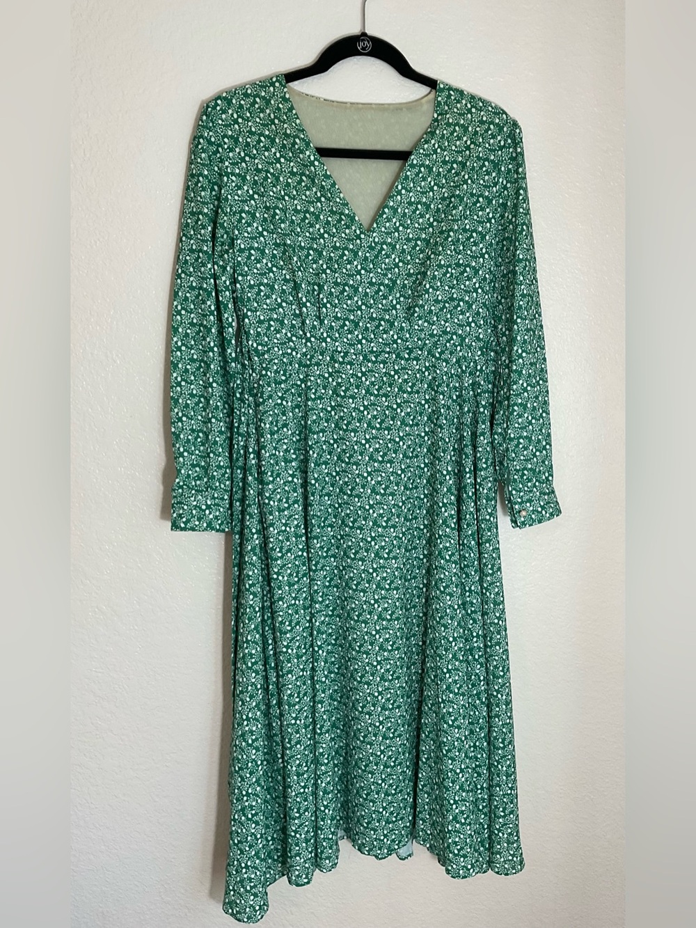 Green Floral Wrap Midi Dress Size M Long Sleeve Tie Waist Cottagecore